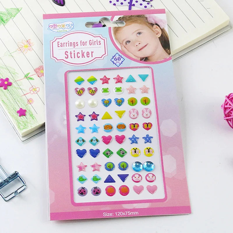 3D Self Adhesive Sticker Earrings Girls Cartoon Geometry Animal