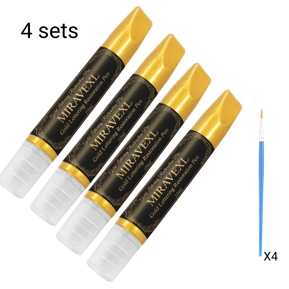 Gold Tombstone Marker Pen 10ml with Detail Brush, Waterproof Paint Pen for Restoring Faded Grave Inscriptions on Granite Peaceful Pleasures Health and Wellness 4 sets