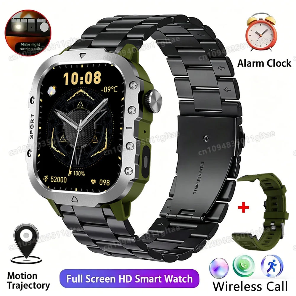 2026 New Military Outdoor Smart Watch Men's GPS Flashlight Bluetooth Call 2.01" AMOLED Screen 3ATM Waterproof Sports Smartwatch Peaceful Pleasures Health and Wellness Gr22BkSzstrap Smartwatch