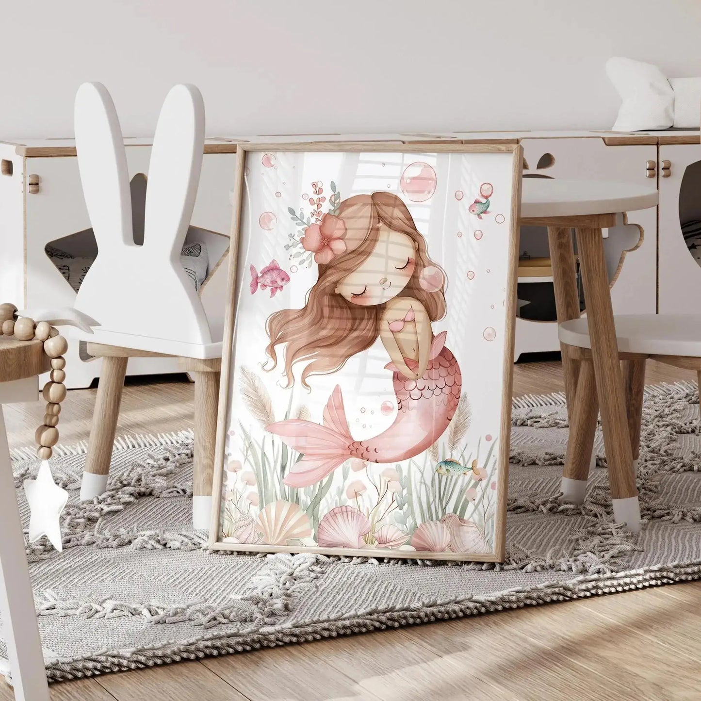 Pink Mermaid Canvas Wall Art Print | Kids Room & Home Decor