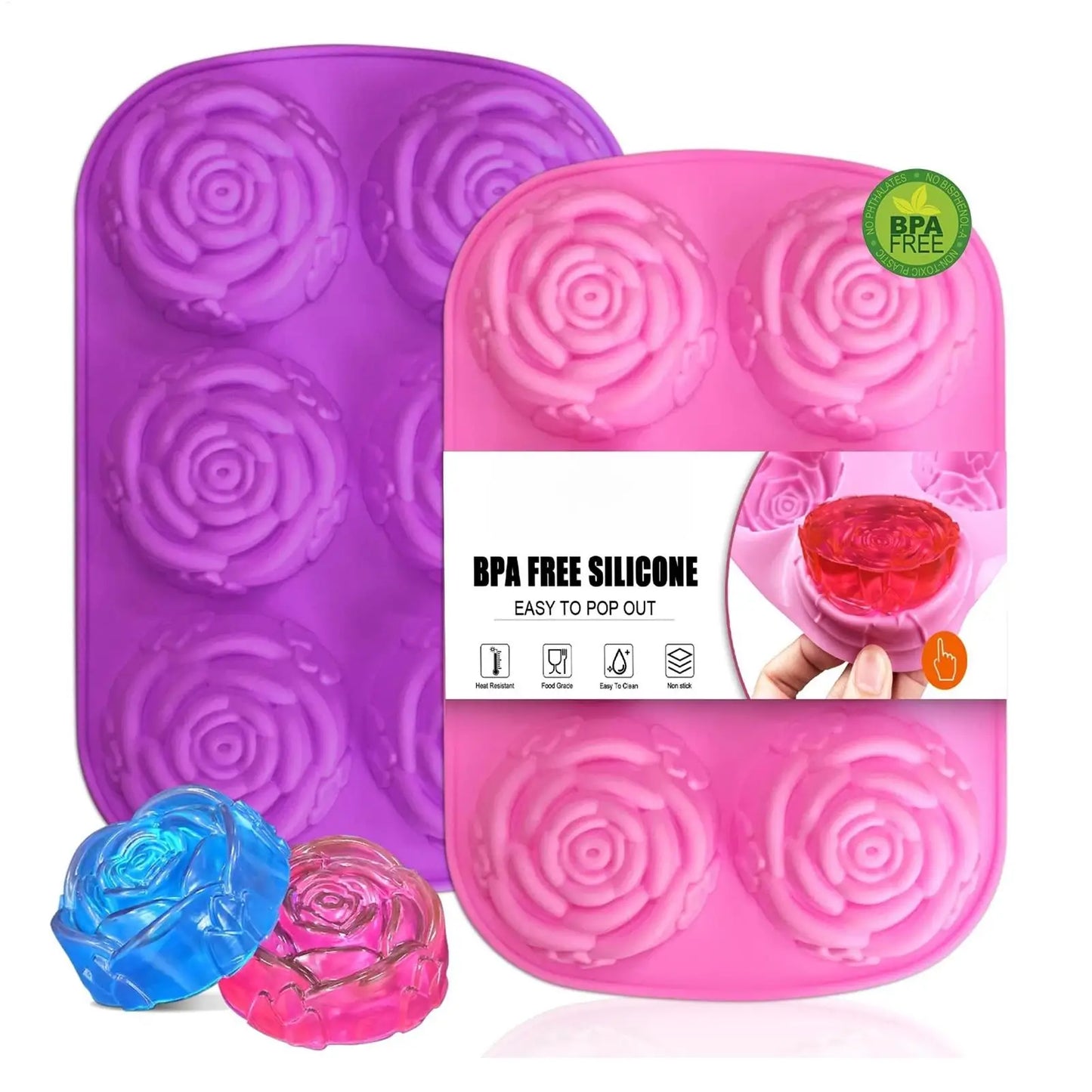 3D Rose Silicone Mold – 6 Cavity Ice, Chocolate & Baking