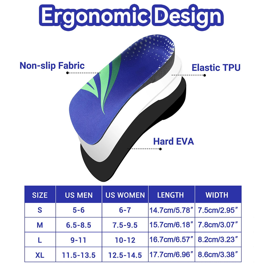 RooRuns Orthopedic Arch Support Shoes Insoles 3/4 Length Flat Feet Shoes Pads for Feet Plantar Fasciitis Heel Pain Relief Unisex Peaceful Pleasures Health and Wellness
