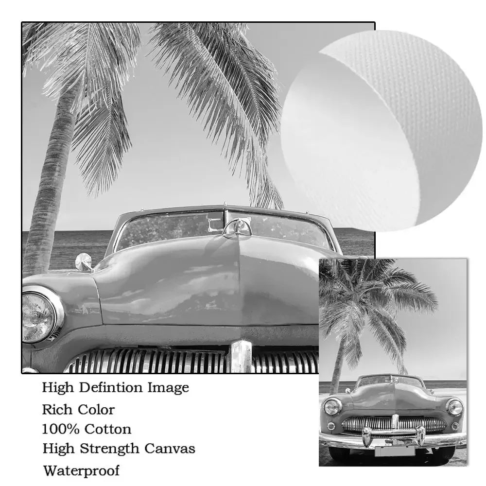 Black And White Starfish Beach Wall Posters Car Palm Tree Summer Landscape Art Print Canvas Painting Pictures Nordic Home Dec Peaceful Pleasures Health and Wellness