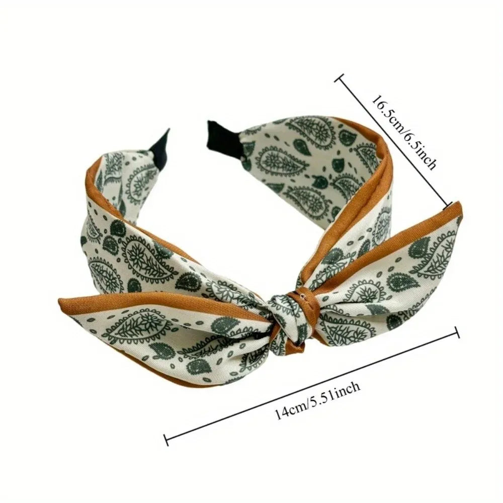 Wide Brim Bowknot Headband – Floral Paisley Elastic Hair Hoop