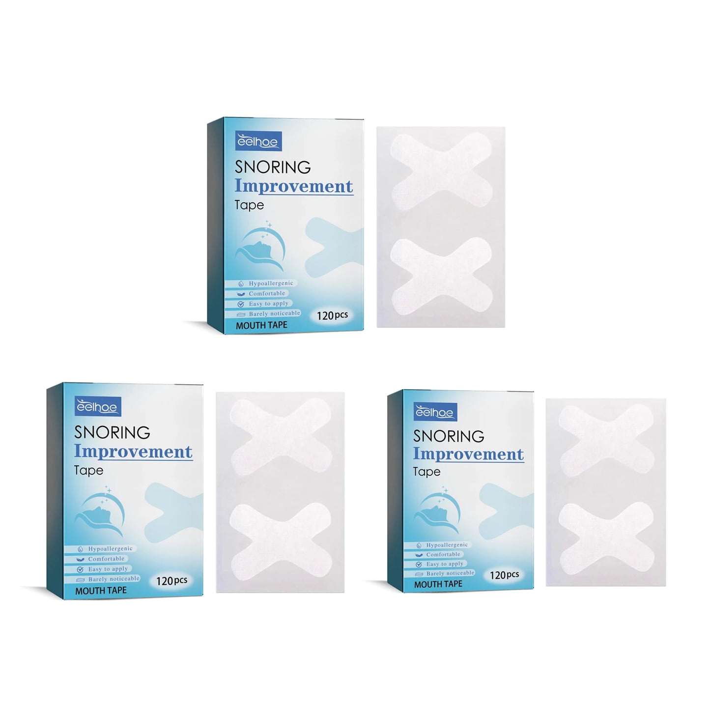 Eelhoe Anti-Snoring Mouth Tape 120pcs | Stop Snoring & Dry Mouth Anti-Snoring Mouth Tape Peaceful Pleasures Health and Wellness 3 X 120pcs Boxed