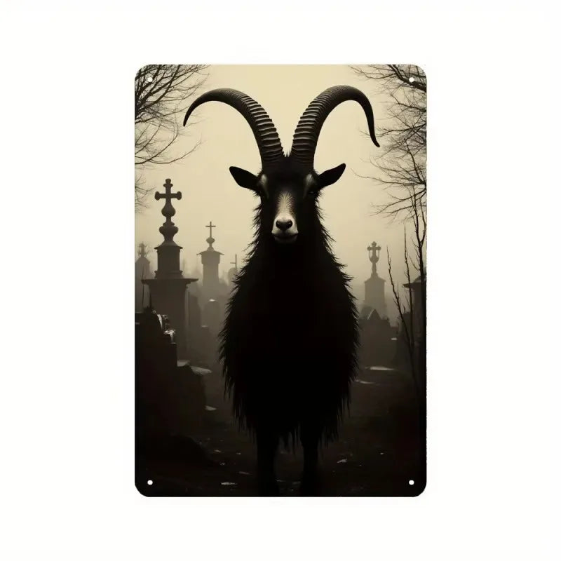 Black Phillip Goat in Cemetery Canvas Art - Satanic Gothic Pagan Wall Decor, Unframed Modern Horror Movie Poster for Home Decora Peaceful Pleasures Health and Wellness ZLH5084 100x150cm No Frame