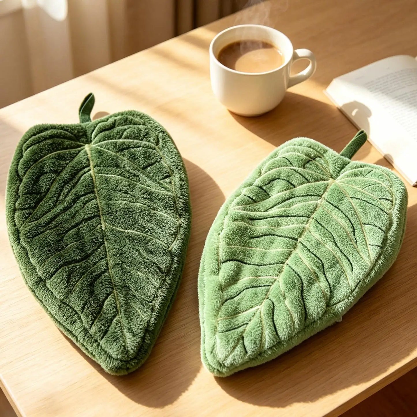 Leaf Hand Towels 2-Pack – Soft Coral Fleece, Absorbent