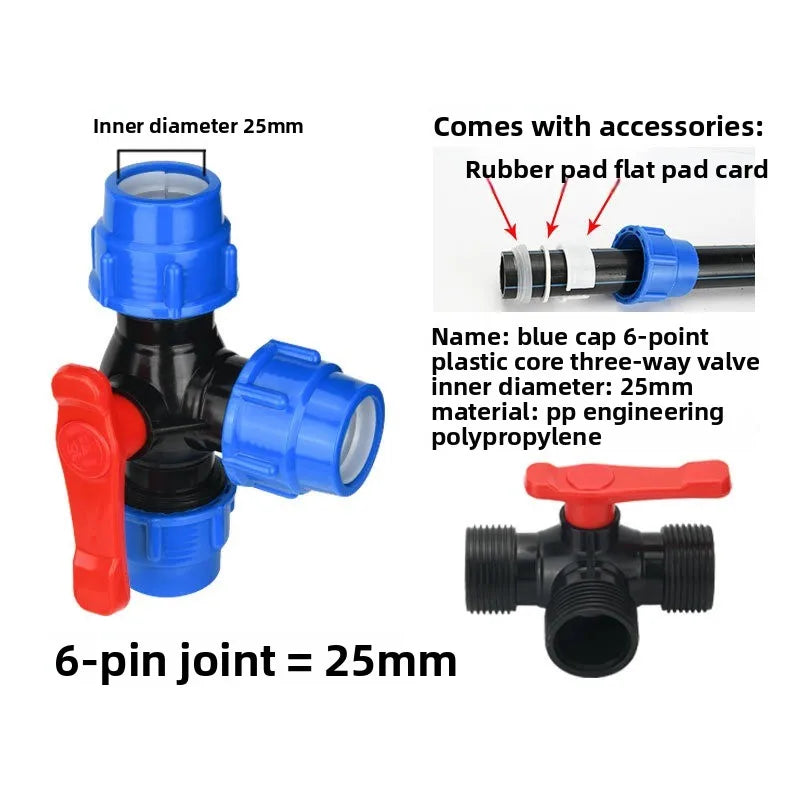 PE Pipe 3-Way Ball Valve 20–50mm | Plastic Quick Connect