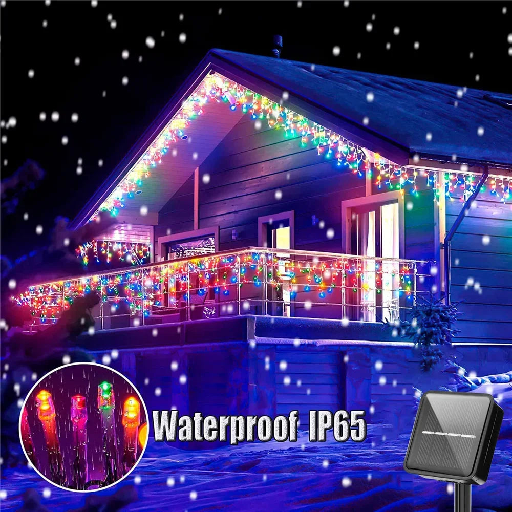 3.5M Solar Icicle String Lights 96 LED Outdoor Waterproof