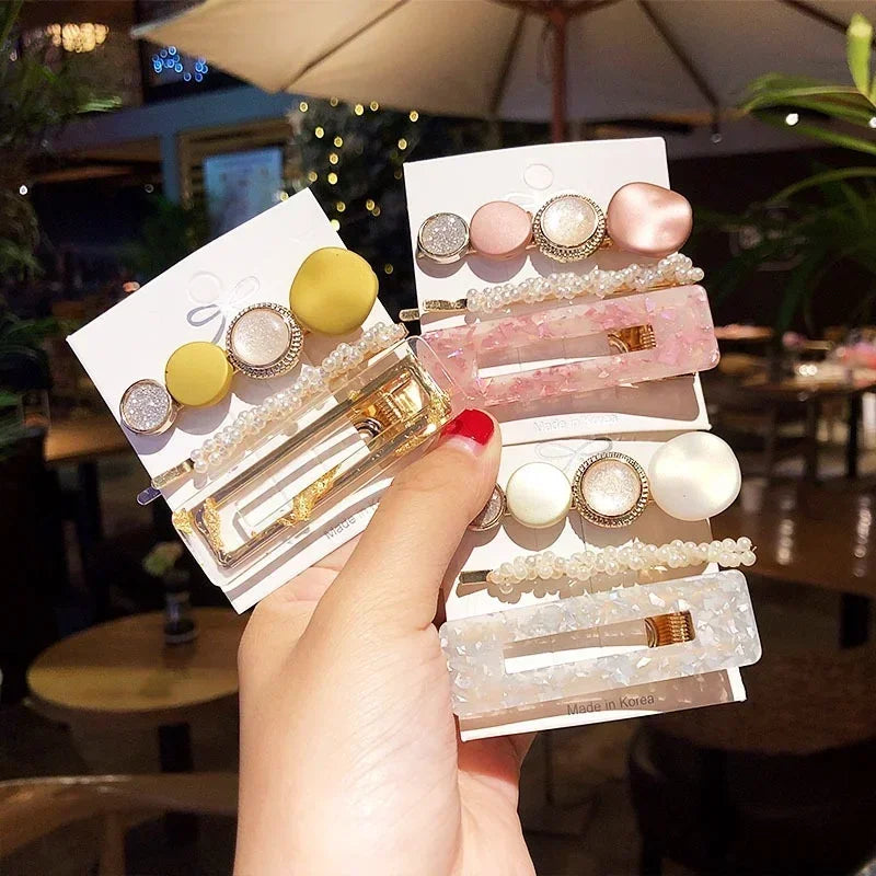 Korean Pearl Hair Clips – Gold Geometric Acrylic Barrettes 4 Sets Hair Clips Set Peaceful Pleasures Health and Wellness