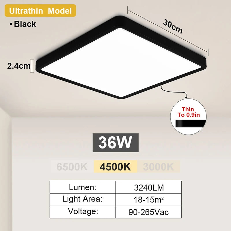 RUNTOIN 24W-36W Ultra-Thin Square LED Flush Mount Ceiling Light