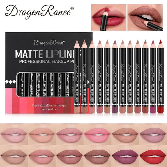 Dragon Ranee 12-Color Matte Lip Liner Set – Waterproof Matte Lip Liner Set Oasis Select