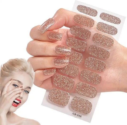 French Glitter Foil UV Gel Nail Wraps – 16-Tip Semi-Cured Strips Gel Nail Wraps Oasis Select