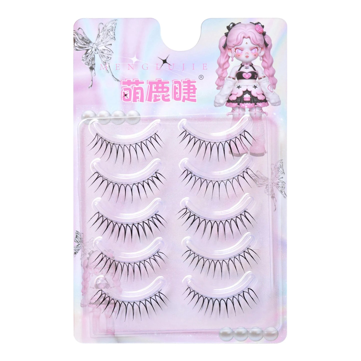 Korean U-Shape False Eyelashes – 5 Pairs, Natural Wispy Look
