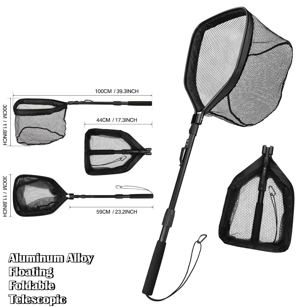 Fishing Landing Net with Telescopic Pole Anti-Slip Handle Collapsible Fishing Net for Saltwater Freshwater Fishing Hand Net Peaceful Pleasures Health and Wellness 44-100CM