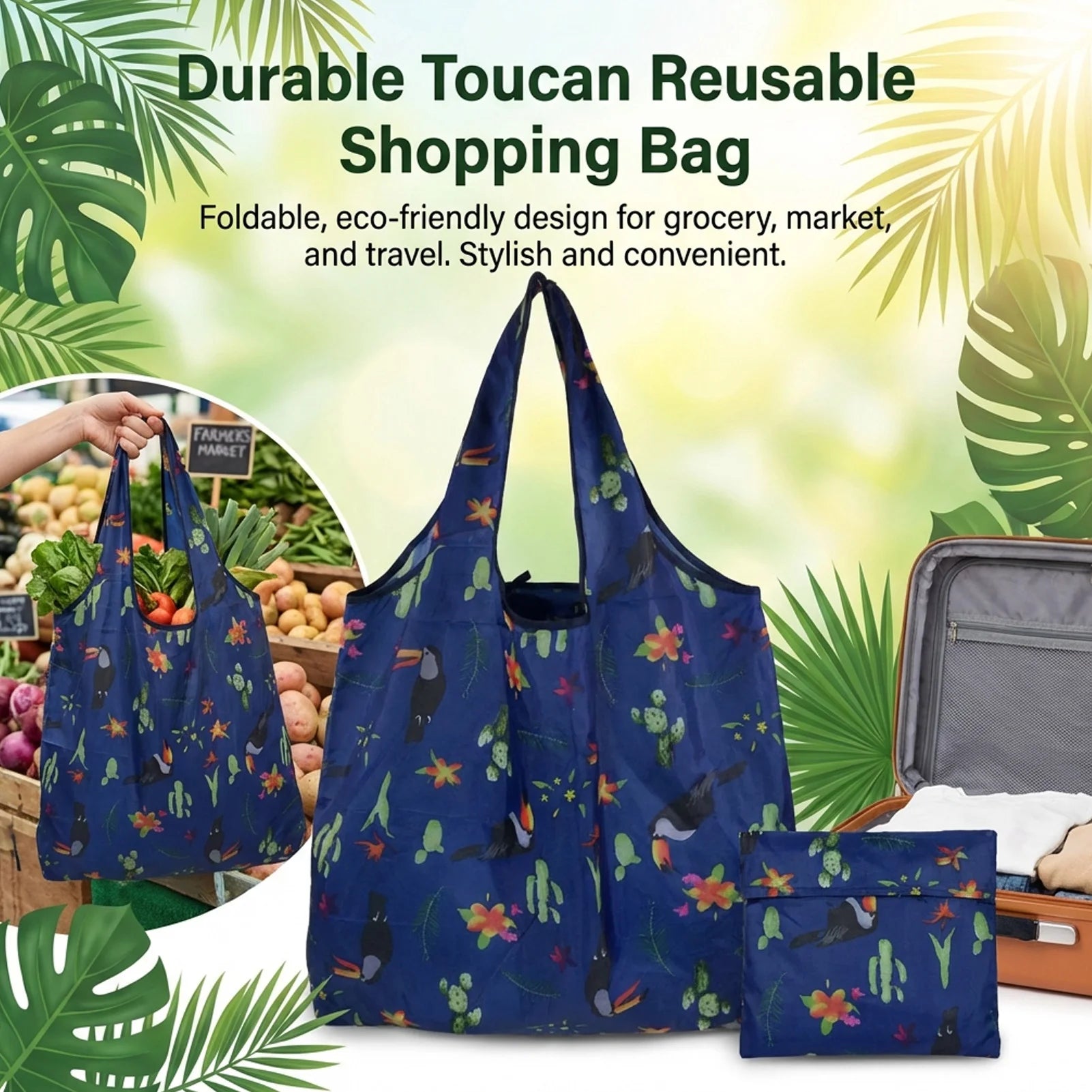 190T Polyester Tote Bag Large Foldable Shopping Bag Lightweight Waterproof Eco-Friendly with Shoulder Straps for Grocery Travel Peaceful Pleasures Health and Wellness