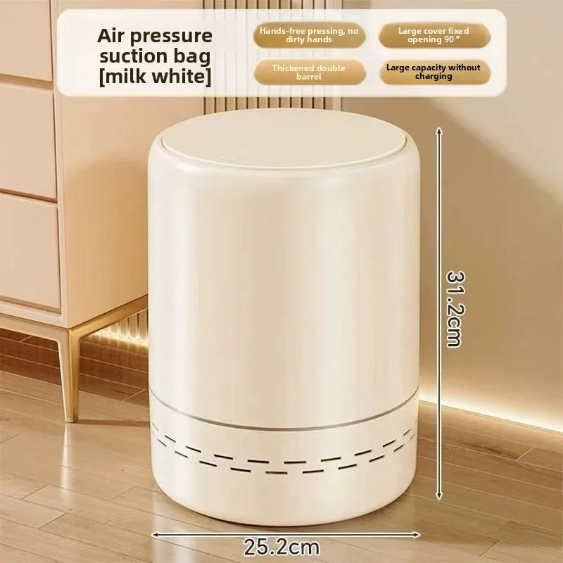 Premium Air-Press Trash Can with Pop-Up Lid - Cylindrical Design, Large Size for Kitchen & Bathroom, Home Décor Must-Have Peaceful Pleasures Health and Wellness Cream