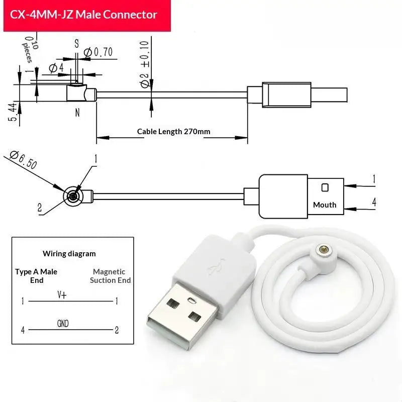 New 4MM Magnetic Pogo Pin Connector Cx-4mm-jz Male Female Wire 27cm Power Charging Socket USB Interface Power Connector Peaceful Pleasures Health and Wellness A2
