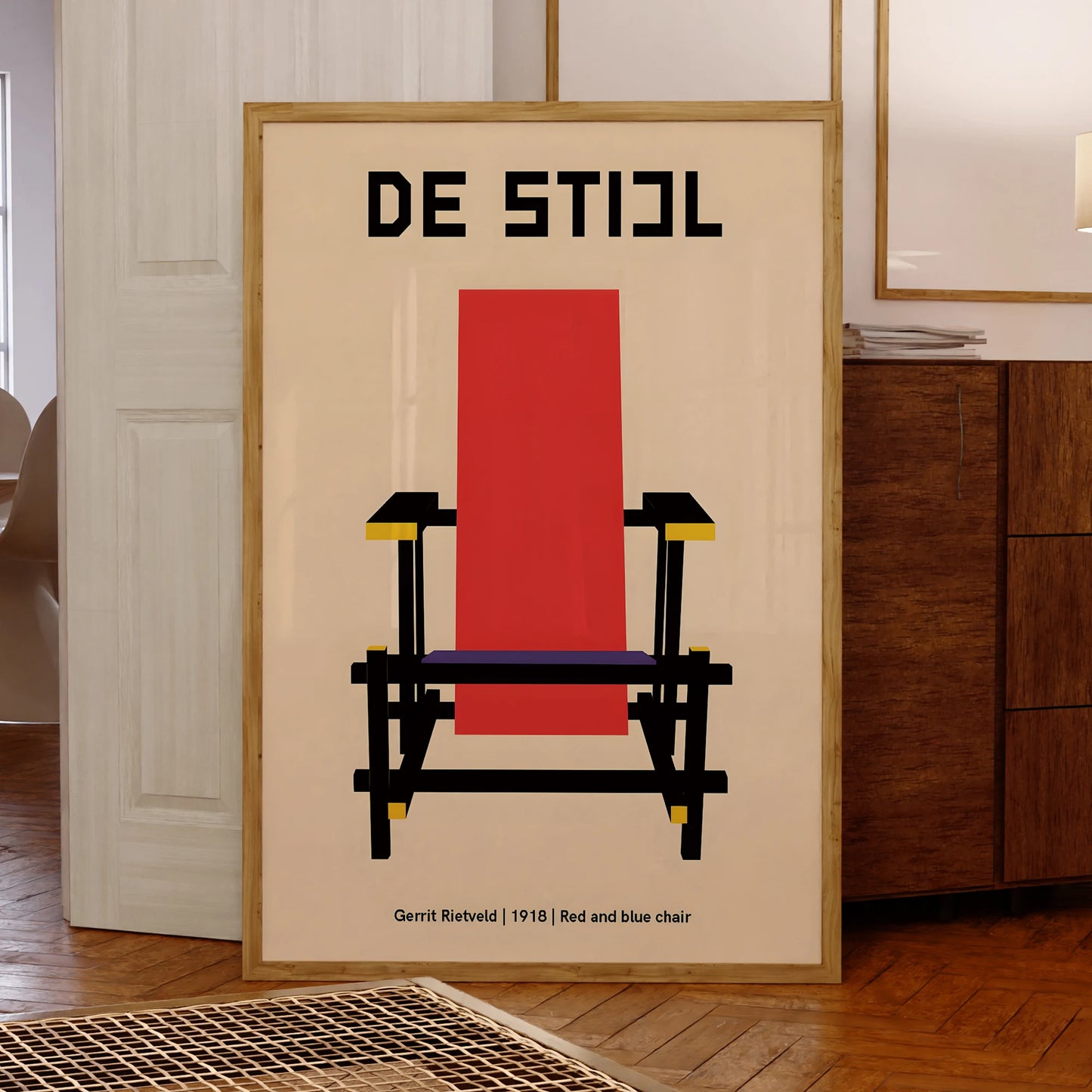 De Stijl Red & Blue Chair Canvas Wall Art | Aluminum Frame
