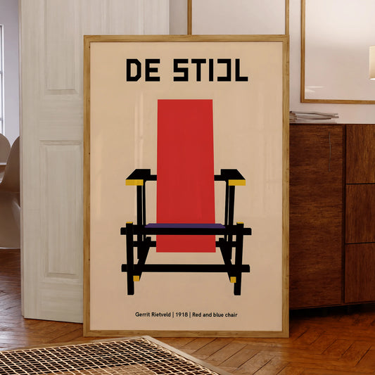 De Stijl Red & Blue Chair Canvas Wall Art | Aluminum Frame Framed Canvas Art Peaceful Pleasures Health and Wellness