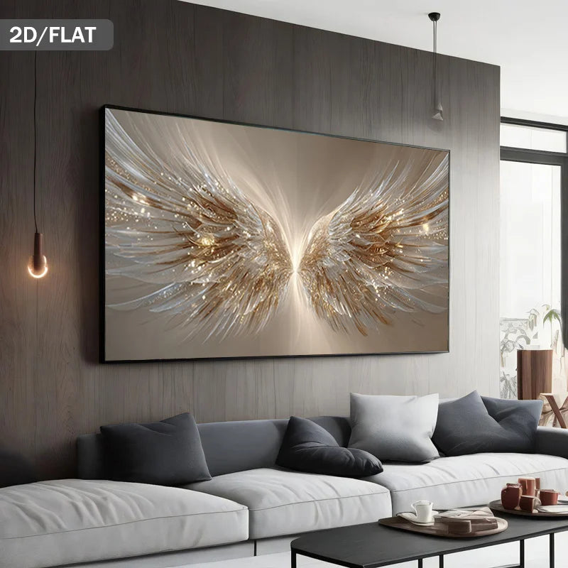 Modern Abstract Golden Angel Wings Canvas Painting - Wall Art Poster, Luxury Decor for Living Room, Bedroom, Dining Peaceful Pleasures Health and Wellness