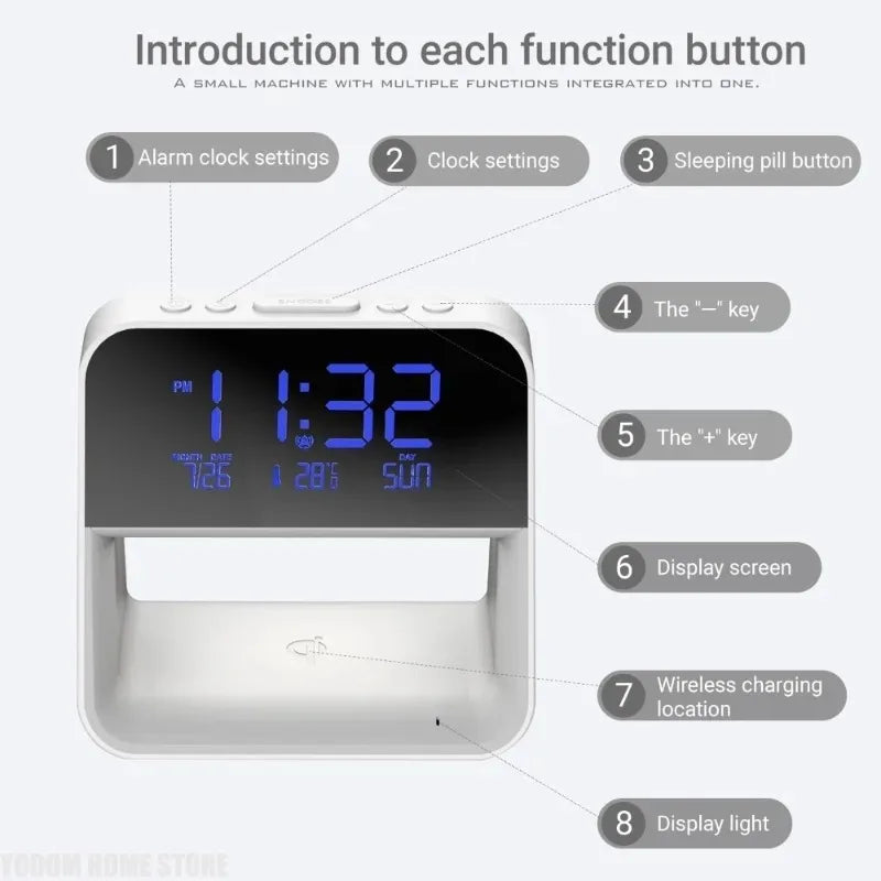 3-in-1 Bedside Alarm Clock | Wireless Charging & Night Light