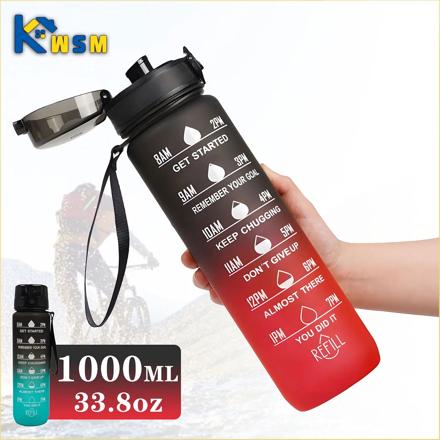 900ml BPA-Free Gradient Sports Water Bottle with Straw & Time Scale