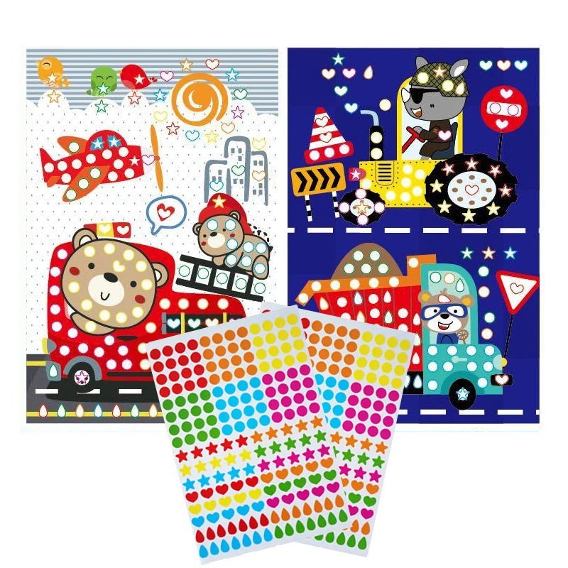 Children Colorful Round Dot Puzzle Stickers Cartoon Animal Mosaic