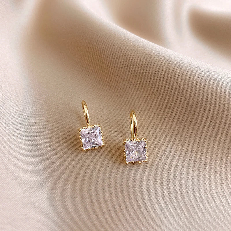 Square Crystal Drop Earrings – Gold Plated Fish Hook Women