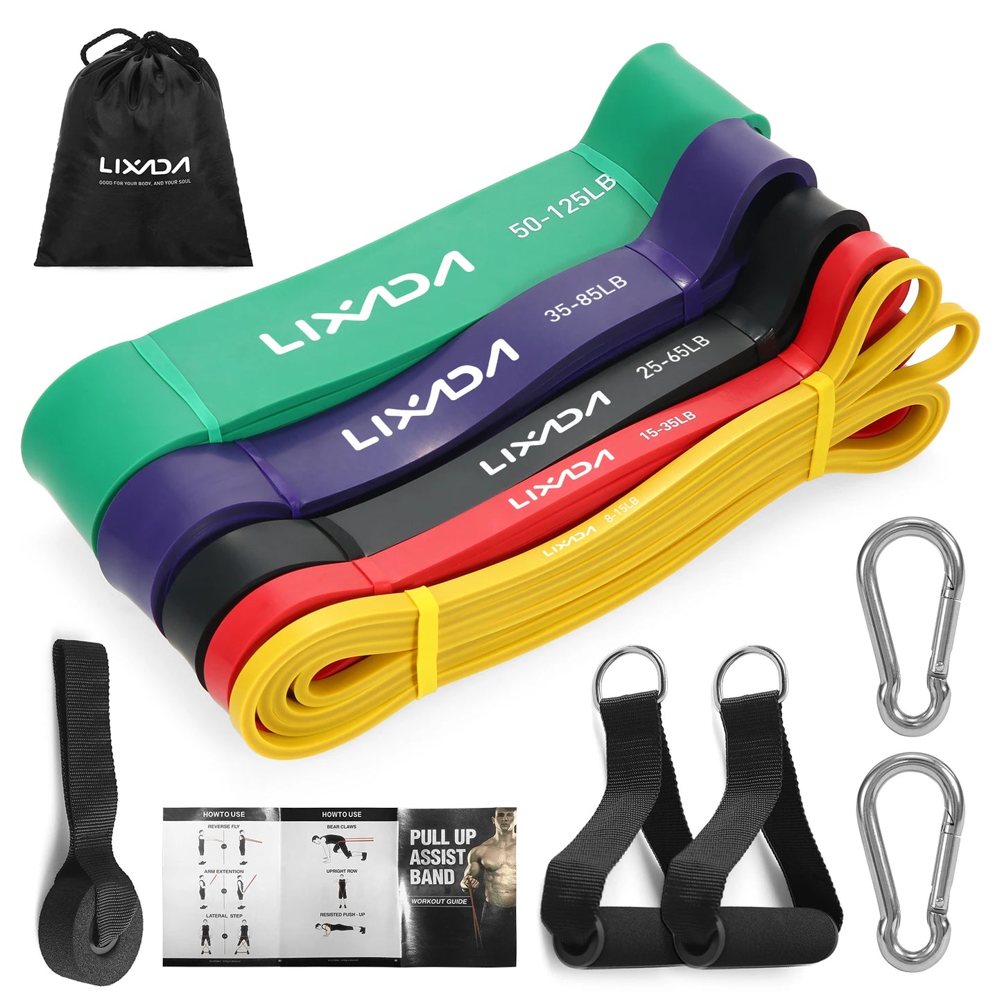 Lixada Powerlifting Workout Exercise Stretch Bands Carry Bag 5 Packs