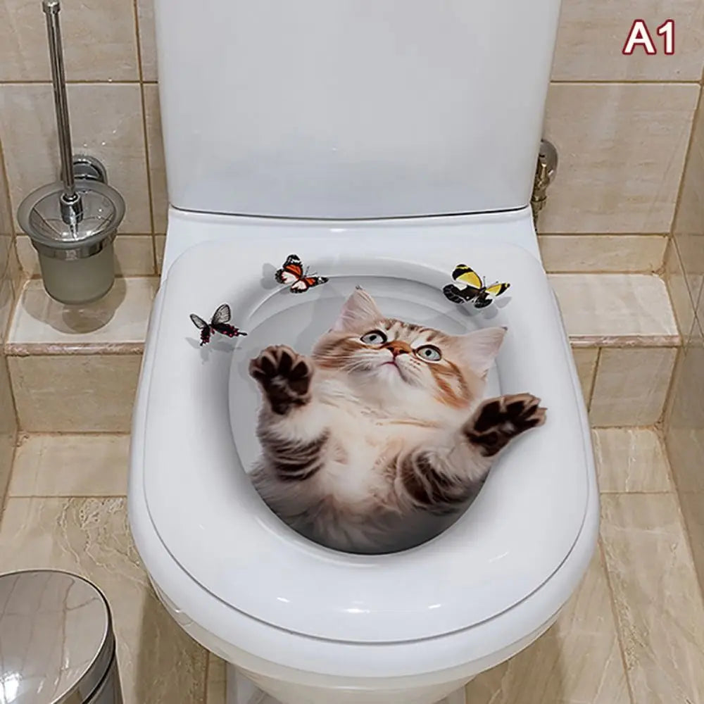 3D Animal Toilet Stickers – Waterproof PVC Cat & Squirrel Decals