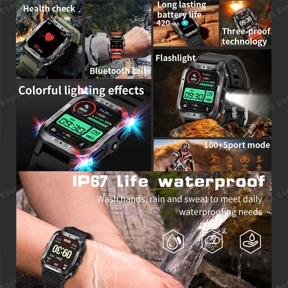 Military Sports Smartwatch 1.83" HD LED Flashlight | Android iOS