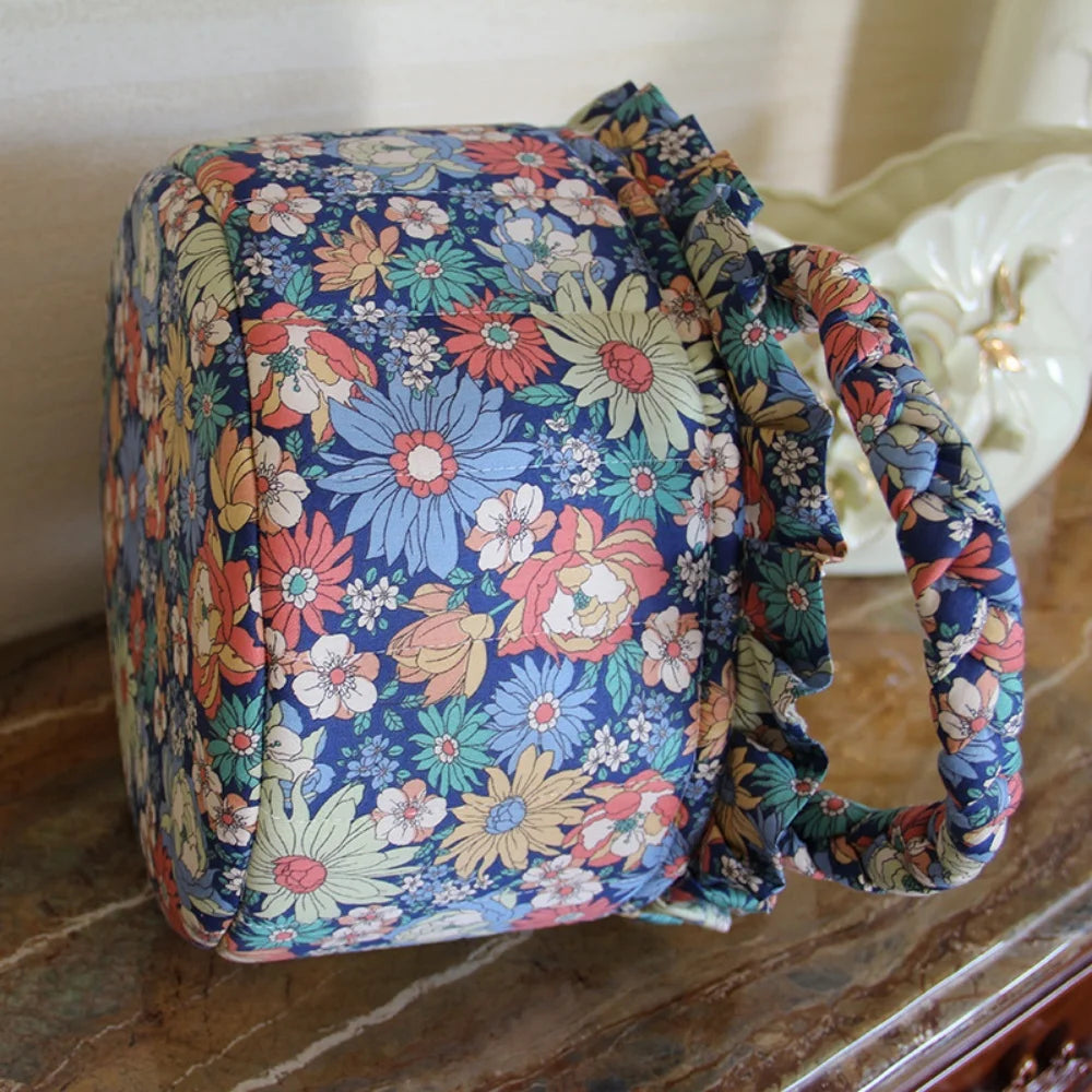 Korean Pastoral Fabric Storage Basket Sundries Toy Cosmetic Storage Box Cute Floral Underwear Organizer Furniture Decoration Peaceful Pleasures Health and Wellness