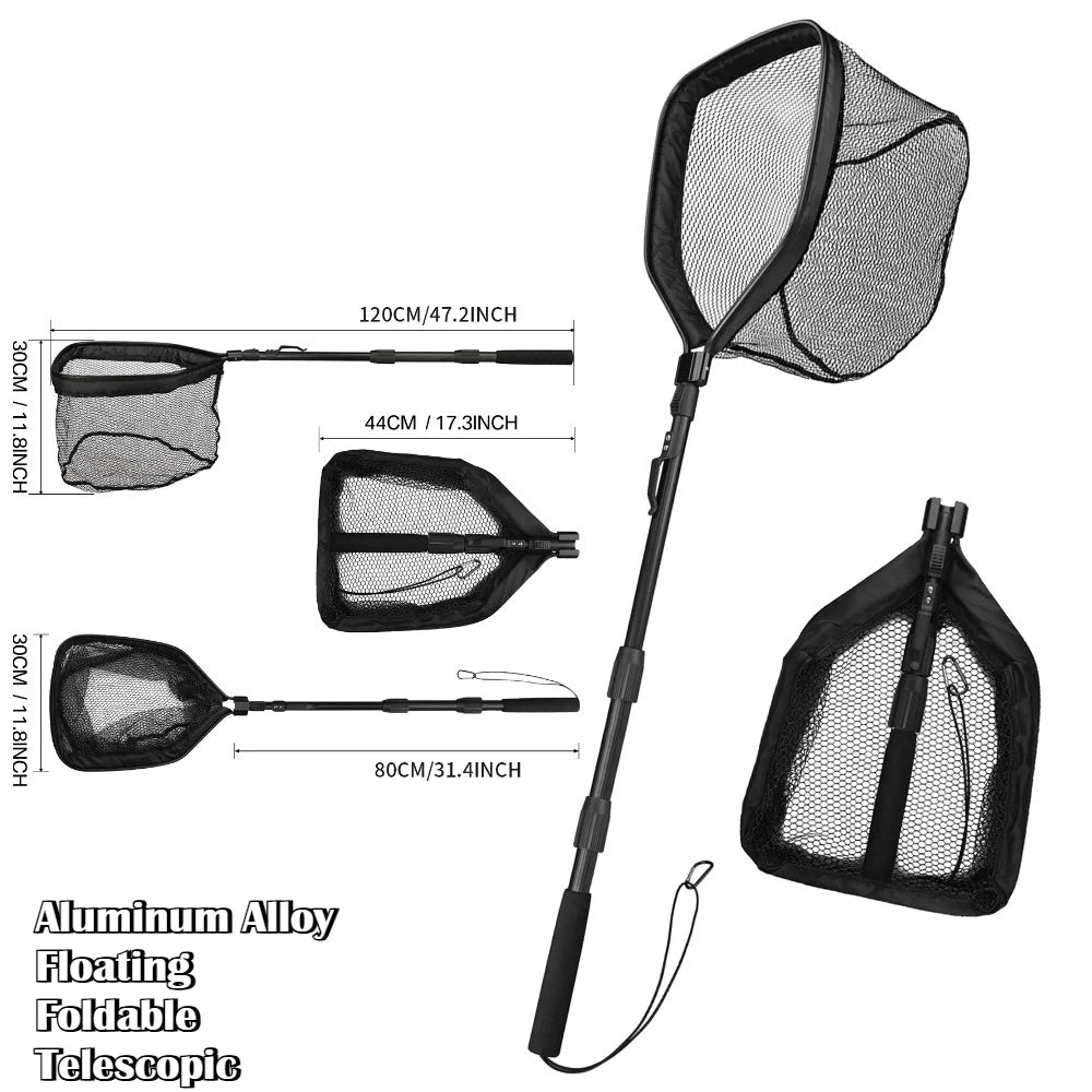 Fishing Landing Net with Telescopic Pole Anti-Slip Handle Collapsible Fishing Net for Saltwater Freshwater Fishing Hand Net Peaceful Pleasures Health and Wellness 44-120CM