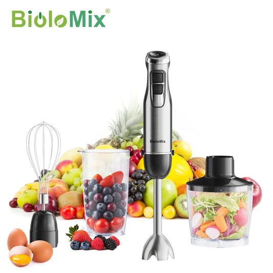 BioloMix 4 in 1 High Power 1200W Immersion Hand Stick Blender Mixer Includes Chopper and Smoothie Cup Stainless Steel Ice Blades Peaceful Pleasures Health and Wellness HB1200 US Plug 4 in 1|United States