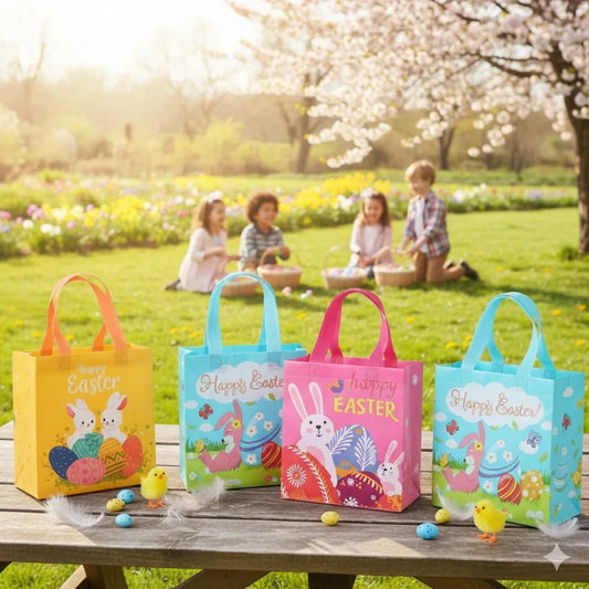 Easter Bunny Gift Bags with Handles – 50pc Non-Woven Bags Easter Party Gift Bags Peaceful Pleasures Health and Wellness