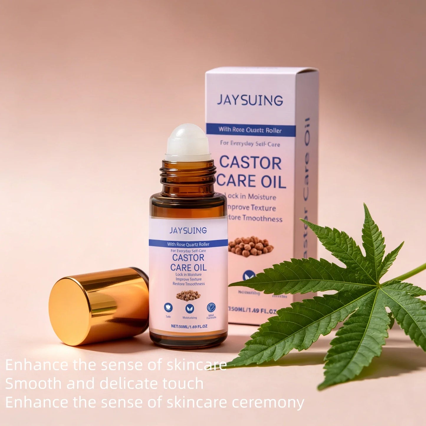 Organic Castor Oil & Rose Quartz Roller – Skin & Hair Growth
