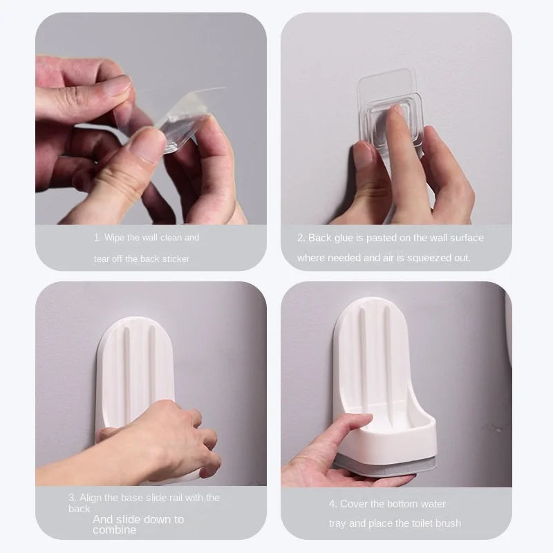 Wall-Mounted Toilet Brush & Base Set – Soft Rubber, Quick-Drain