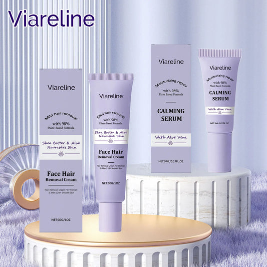 Viareline Face Hair Removal Cream & Calming Serum | 30g+5ml Depilatory Cream Set Oasis Select