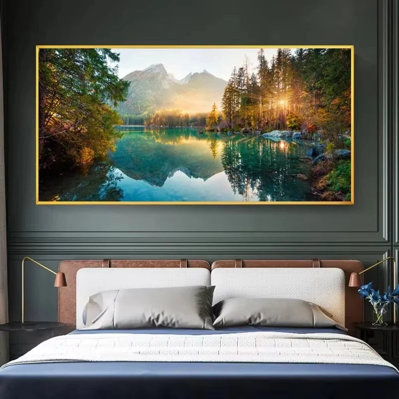 Nature Landscape Canvas Wall Art – Sunshine Forest Lake Print Landscape Canvas Print Peaceful Pleasures Health and Wellness