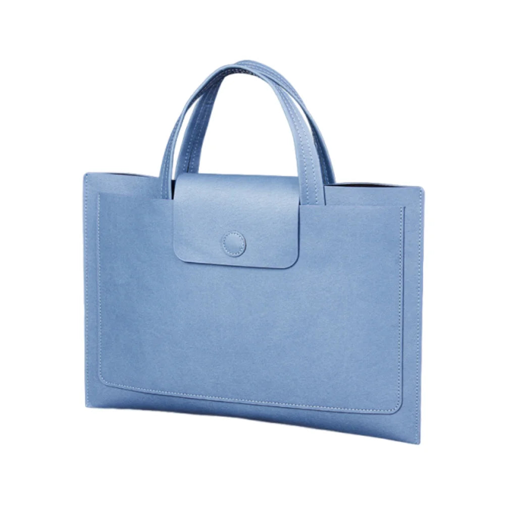 Large Capacity A4 Leather Document Bag Magnetic Button Thickened Waterproof Laptop Cases Portable Simple File Storage Bag Paper Peaceful Pleasures Health and Wellness Blue