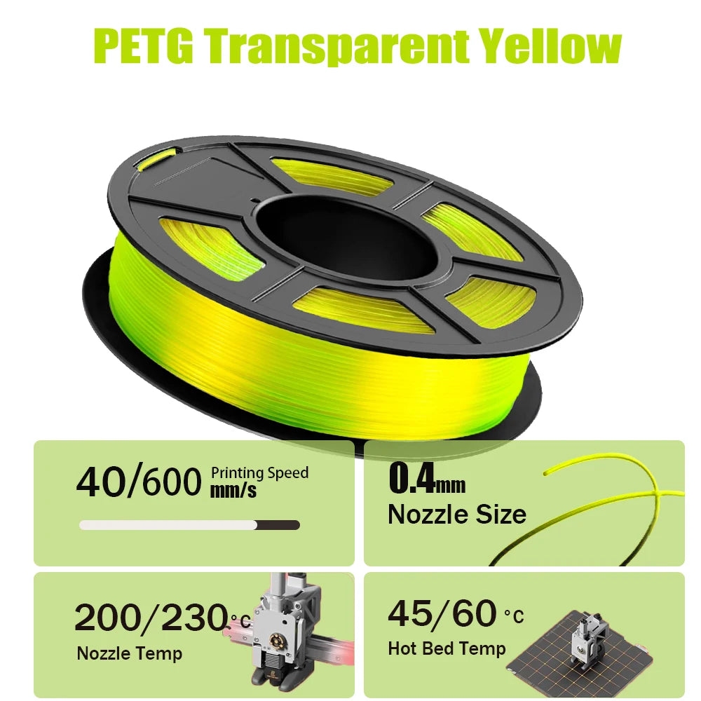 PETG Filament 1.75mm Transparent Yellow | ±0.02mm Accuracy