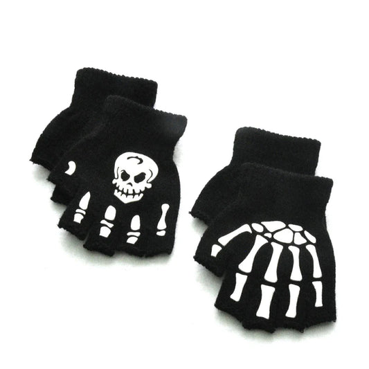 Kids Halloween Skeleton Glow-in-Dark Fingerless Gloves Kids Halloween Gloves Peaceful Pleasures Health and Wellness
