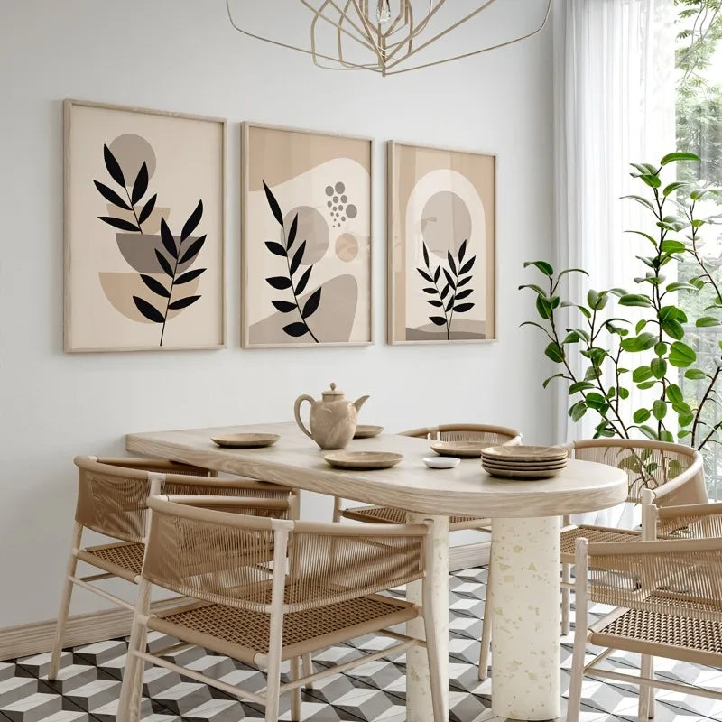 Boho Abstract Beige Wall Art Set of 3 | Minimalist Canvas Prints Canvas Wall Art Set Peaceful Pleasures Health and Wellness