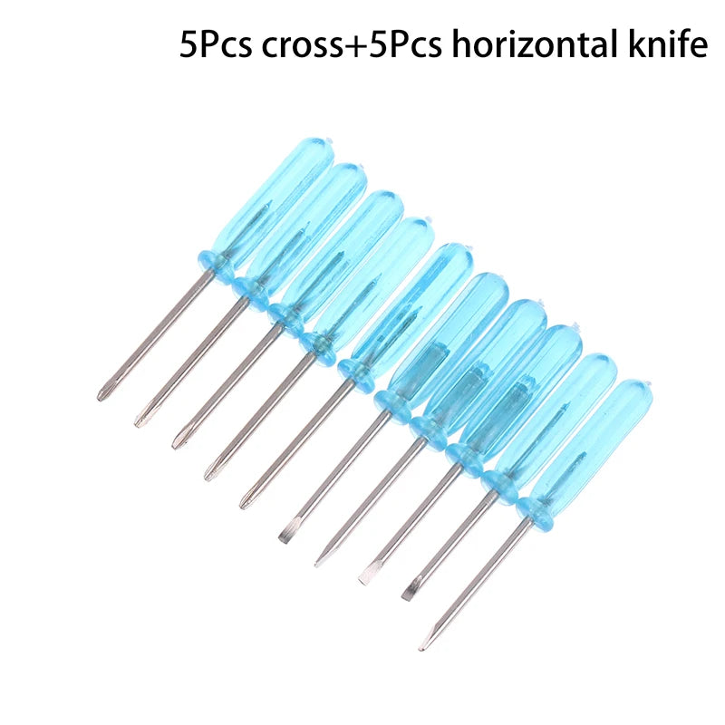 10Pcs Mini Screwdriver Blue Handle Mini Phillips Screwdriver Set Cross/Horizontal Head Precision Repair Tools Electronics Tools Peaceful Pleasures Health and Wellness C3