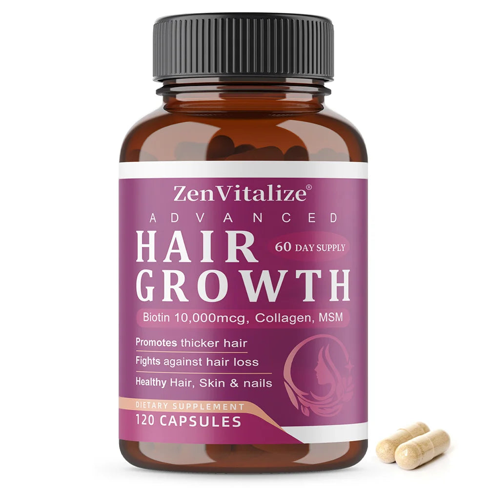 Biotin + Collagen Capsules - Promotes Hair Growth, Anti-Aging, Supports Joints & Bones, Stronger Nails, Beauty Health Peaceful Pleasures Health and Wellness 120 count-1bottle