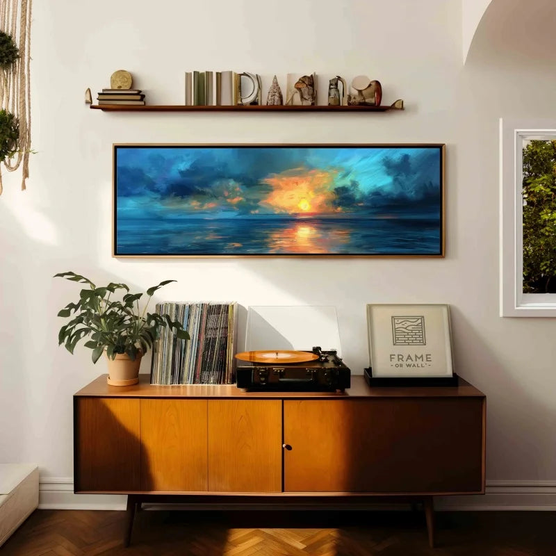 Sunset Ocean Seascape Canvas Wall Art | Vintage Moody Poster Canvas Wall Art Peaceful Pleasures Health and Wellness