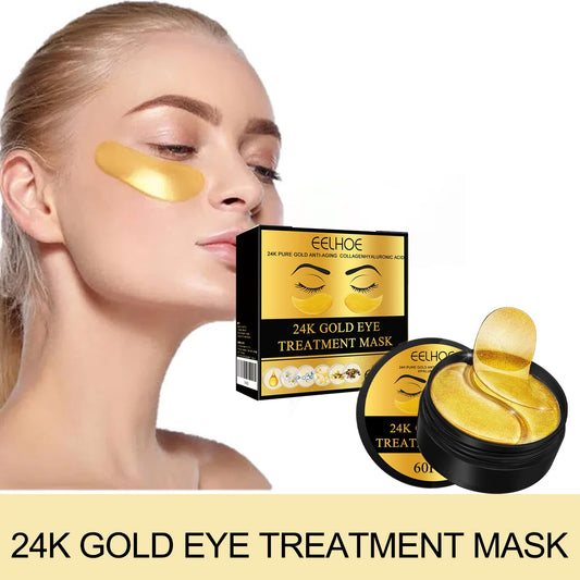 EELHOE 24k Gold Eye Mask Removing Pouch Reducing Wrinkle Dark Circles Fade Fine Lines Anti-Aging Moisturizing Collagen Eye Masks Peaceful Pleasures Health and Wellness