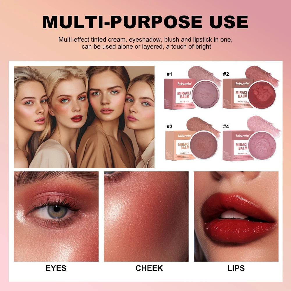3 In 1 Solid Pearl Blush Cream Monochrome Woman Blush Paste Cheek Ulti-purpose For Eyes Lips Makeup Blush Stick Korean Cosmetics Peaceful Pleasures Health and Wellness