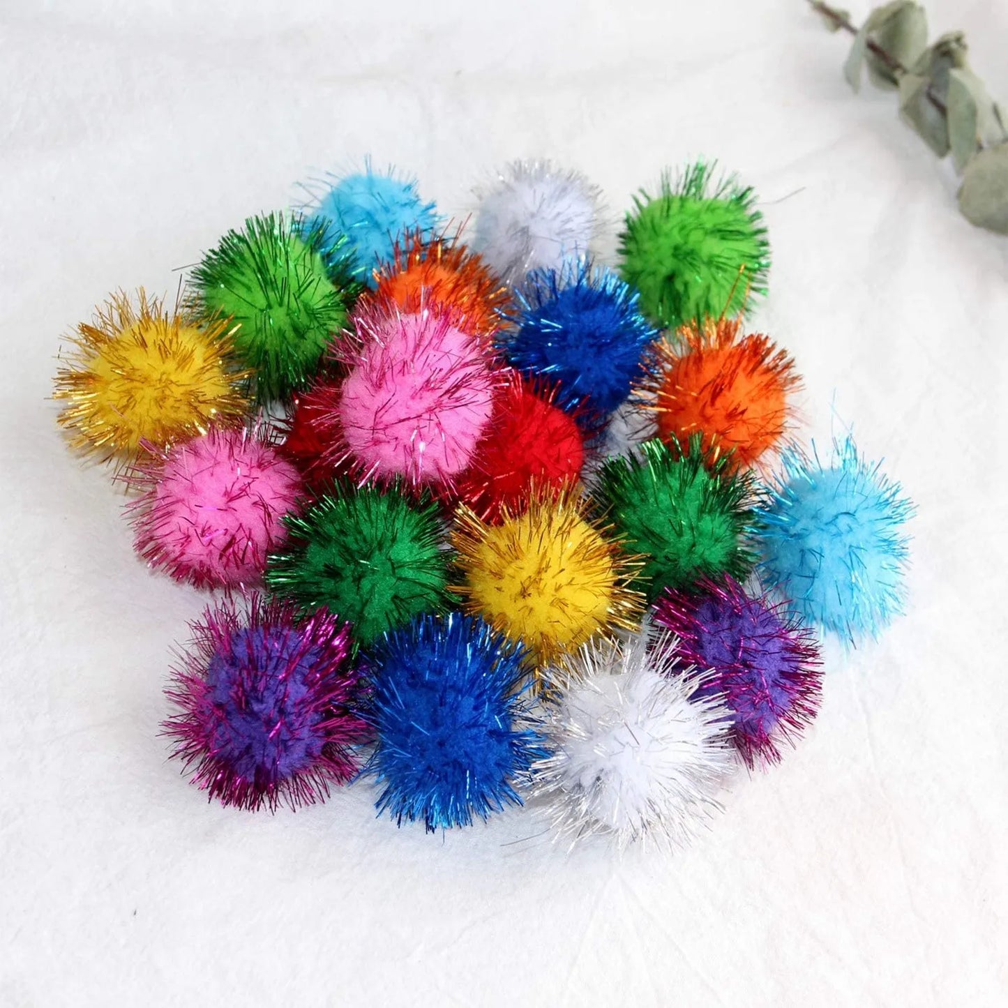 Glitter Pompom Cat Toy Balls 20-Pack – Interactive Plush Pet Toys